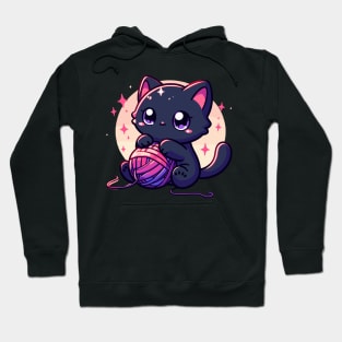 Cat and knitting kawaii cat with yarn ball Hoodie